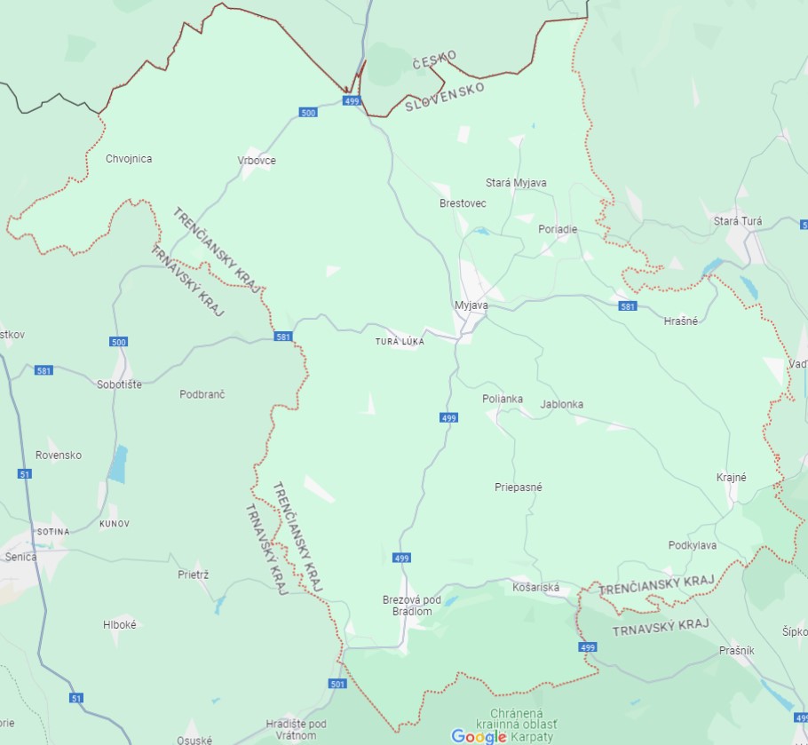 mapa okresu Myjava